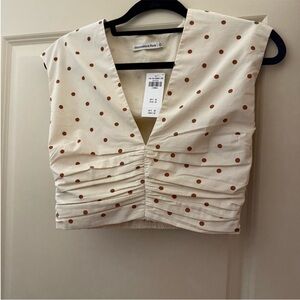 Abercrombie & Fitch White and Brown Polka Dot Crop Top